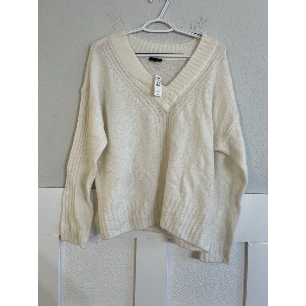 Talbots Ivory V-Neck Sweater Womens Large Long Sleeve Lightweight Knit NWT